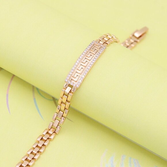 "Rose Gold Bracelet with Greek Key Design and Crystal Border, XPBL0950 - Picture 5 of 12